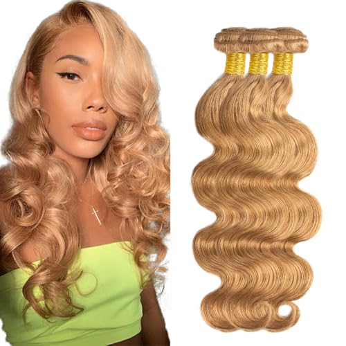 FuivJuix Blonde Body Wave Hair Extensions 24 Inch, Unprocessed Virgin Brazilian Human Hair, 3 Bundles (150g) for Women