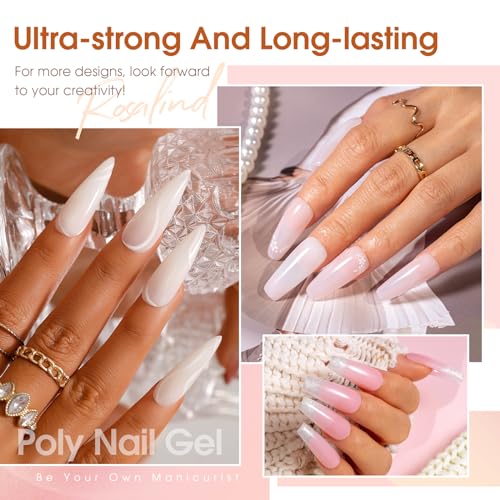 ROSALIND Poly Nail Gel Starter Kit - 14 Colors with UV Lamp & Slip Solution