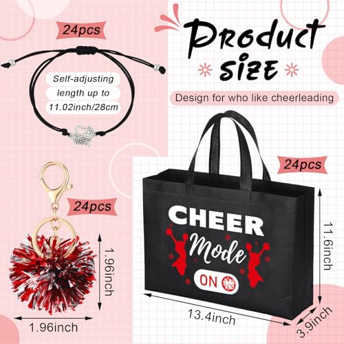 Landical 72 Pcs Cheerleading Gifts 24 Cheer Bags Portable 24 Pom Pom Keychain 24 Cheerleading Bracelet Canvas Cheerleading Makeup Bag Bulk Cheer Gifts Female Teammates Toiletries Accessories(Red)