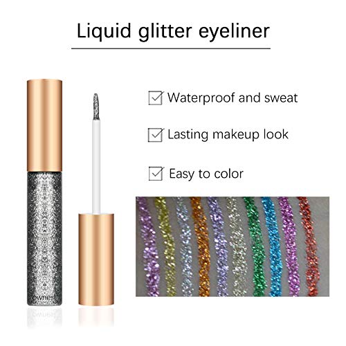 Ownest 10 Colors Liquid Glitter Eyeliner Set, Metallic Shimmer Glitter Eyeshadow, Long Lasting Waterproof Shimmer Sparkling Liquid Eyeliner Eye Shadow-10pcs