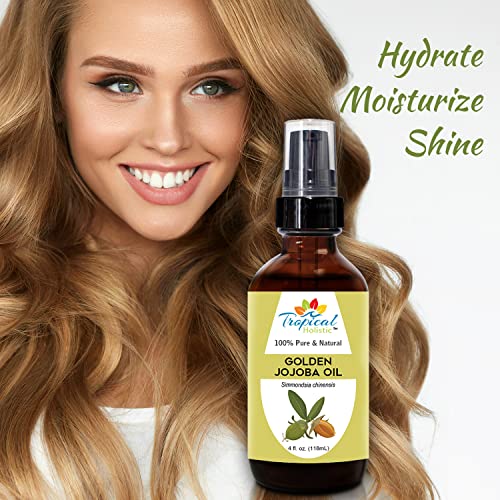 Tropical Holistic Jojoba Oil 4 oz, Natural, Pure, Cold Pressed, Unrefined Moisturizer for Skin, Dry Scalp, Hair, Nails and Multipurpose Carrier Oil