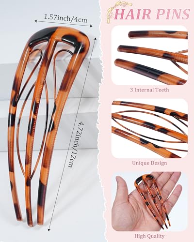 6-Pack French Hair Pins for Women - U-Shaped Bun Forks with 3-Prong Design