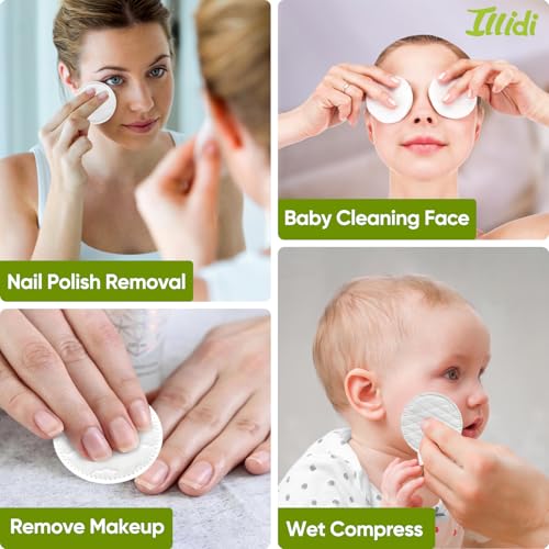 Illidi 300-Count Embossed Cotton Rounds - Soft, Lint-Free, Dual-Sided for Makeup & Skincare