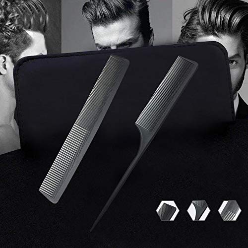 Black Carbon Fiber Teasing Comb - Fine & Wide Tooth Hair Barber Comb - Variation 8