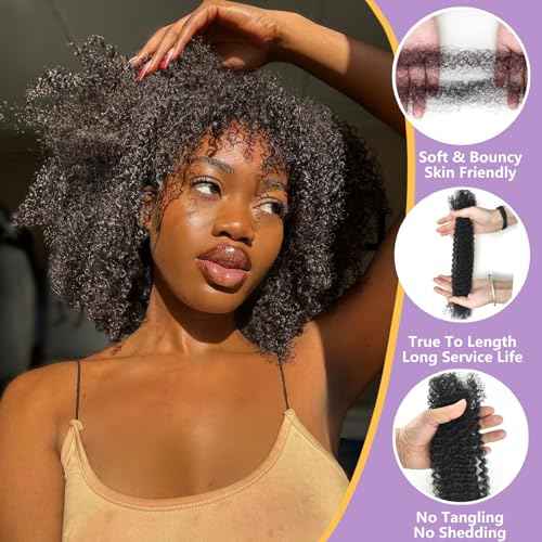 Afro Kinkys Bulk Human Hair 2 Bundles 16 Inch Black Afro Kinky-Curly Human Hair Bundles for Dreadlock Extensions Locs Repair 100% Human Hair 4C Curly for Mini Twist