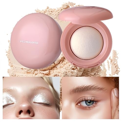 MAEPEOR Baked Highlighter Buildable Lightweight Natural Look Baked Highlighter Powder Palette, Highlight Face for a Shimmery or Matte Finish (Color 02)
