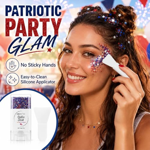 4th of July Glitter Stick with Silicone Brush, Red White Blue