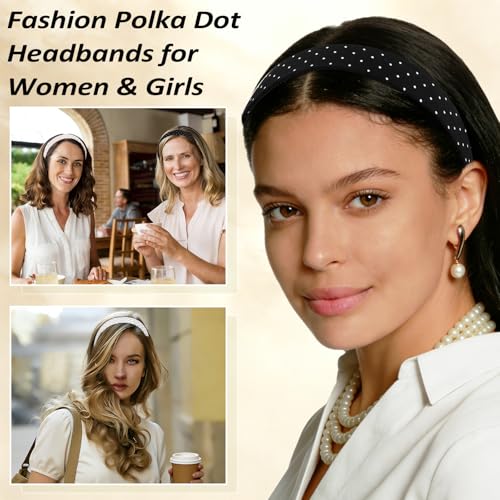 2-Pack Polka Dot Headbands for Women & Girls Black & White Boho Hair Accessories