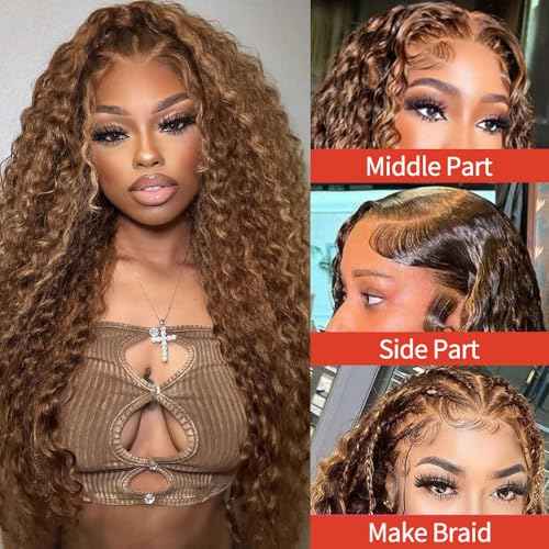 30inch Highlight Ombre Lace Front Wig Human Hair 13x6 HD Honey Blonde 4/27 Deep Wave Lace Front Wigs Human Hair 200 Density Glueless Wigs Human Hair Pre Plucked
