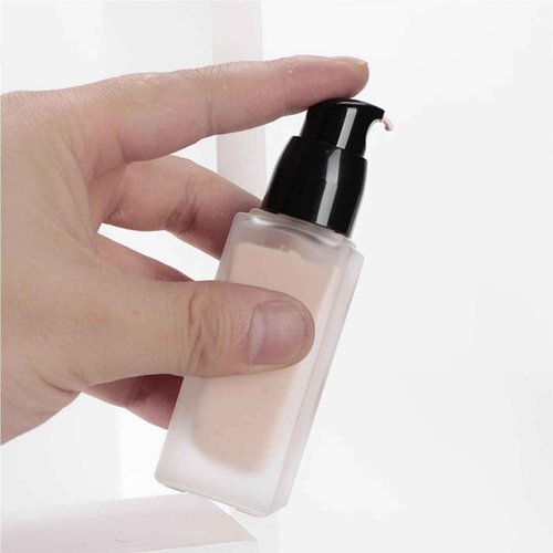 4Packs 30ml/1oz Frosted Glass Foundation Bottles Portable Lotion Dispenser Pump Bottles Empty Refillable Square Liquid Bottle With Press Pump For Essence, Sunscreen, Barrier Cream, Lotion, BB Cream