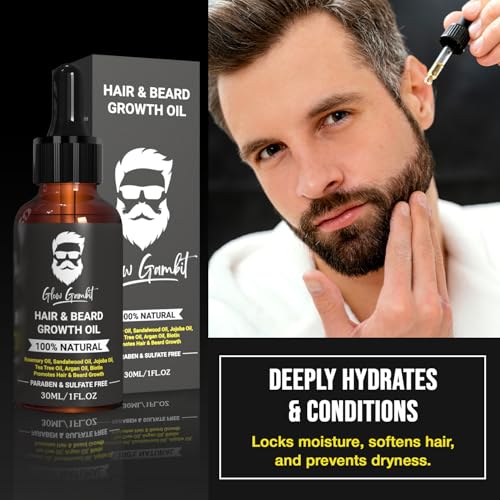 Sandalwood Rosemary Natural Beard Oil for Men, 2-In-1 Beard Softener with Biotin, Jojoba Oil, Almond Oil Castor Oil With 11 Natural Beard Oils, for Scalp, Hair & Beard -1oz.
