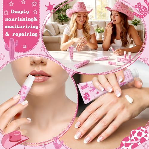 30 Sets Pink Cowgirl Hand Creams and Lip Balms Gift Bulk Western Cowgirl Baby Shower Party Favors for Guests Disco Boots Travel Size Hand Lotion and Lip Balm Gifts for Birthday Bridal Shower