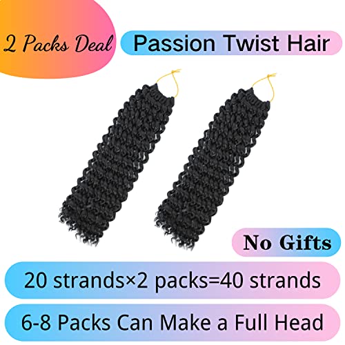 Long Passion Twist Hair 24 Inch Water Wave Crochet Hair for Black Women Passion Twist Crochet Hair for Butterfly Locs 2 Pack Curly Crochet Passion Twist Braiding Hair Extensions 1B Natural Black