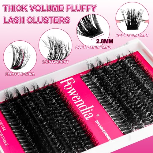 Fowendia Fluffy Lash Clusters Kit - 80D 100D D-Curl Eyelash Extensions