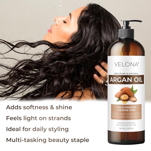 velona Argan Oil - 16 Fl Oz | 100% Pure and Natural | Morocco Oil | Skin, Body and Face Care | Nails Protector | Unrefined, Cold Pressed | Cap Kit