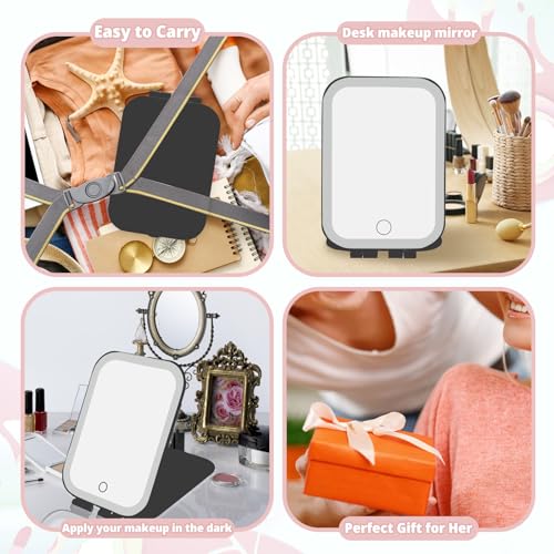 Travel Makeup Mirror with Lights, Rechargeable Portable