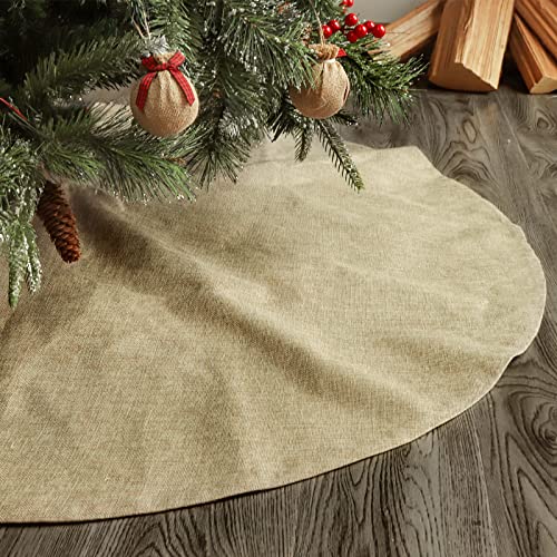 Ivenf Christmas Tree Skirt, 60 inches Extra Large Burlap Double-Layer Plain Tree Skirts, Rustic Jute Tree Skirt for Xmas Holiday Home Decor, Fall Winter Farmhouse Burlap Christmas Decorations Indoor