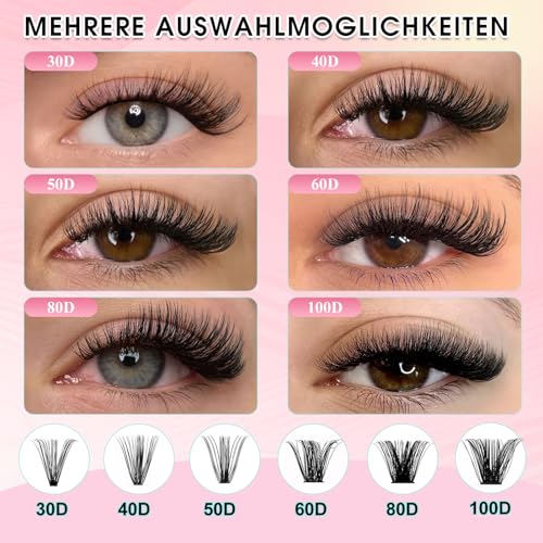 GEMERRY Lash Clusters Kit 565Pcs Eyelash Extensions Kit Individual Lashes D Curl Fluffy Wispy False Eyelashes with Lash Bond and Seal and Tweezers(30D+40D+50D+60D+80D+100D, 8-16mm)