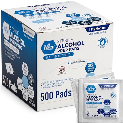 MED PRIDE Sterile Alcohol Prep Pads, 2-Ply, 500 Count - Medical Grade