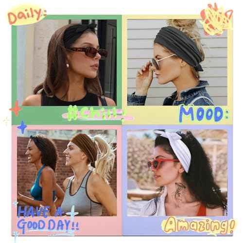 Huachi 4 Packs Bow Headbands for Women Girls, Wide Head Bands for Women's Hair Non Slip Soft Elastic Hair Bands, African Thick Workout Gym Turban Bandanas Head Wraps Hair Accessories (Fashion)