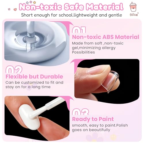 SINOKAME Kids Press-On Nails Kit - 240 Pcs Squoval Fake Nails