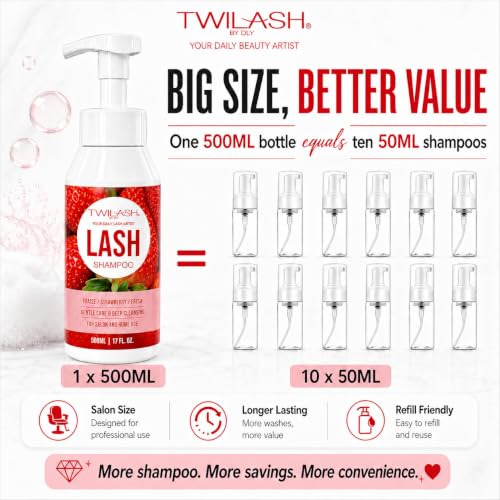 TWILASH Lash Shampoo 500ml Foaming Cleanser for Extensions