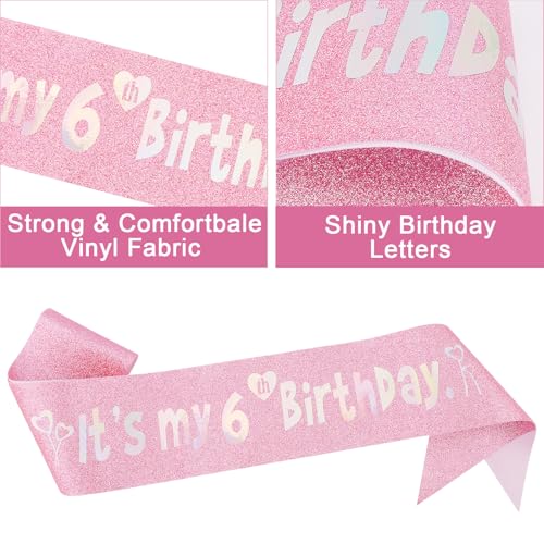 Canitor 6 Years Old Birthday Girl Crown Tiara & Sash Set with Headband Gift