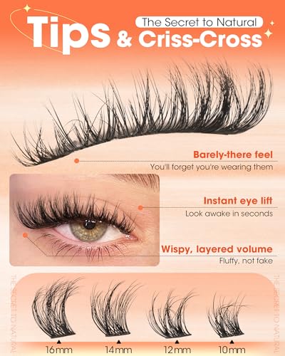 Delyneph B-Natural Fluffy 10-16mm Wispy Lash Clusters, C Curl