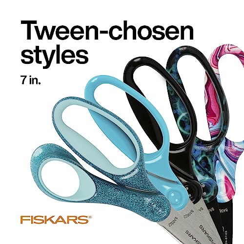 Fiskars 7" SoftGrip Student Glitter Scissors for Kids 12-14, Scissors for School or Crafting, Back to School Supplies, Black Glitter