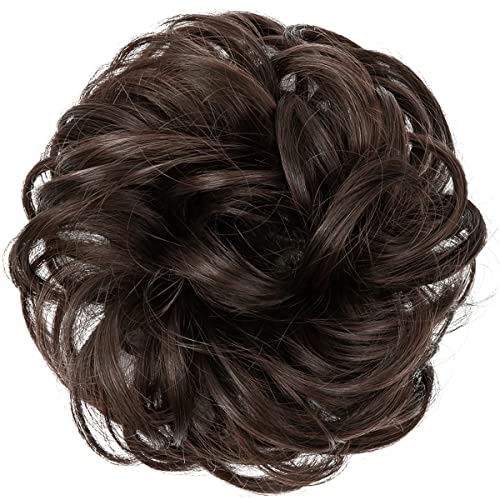 CJL HAIR Large Messy Bun Hair Piece Wavy Curly Scrunchies Synthetic Chignon Ponytail Hair Extensions Thick Updo Hairpieces for Women (Wavy, Curly, Dark Brown)