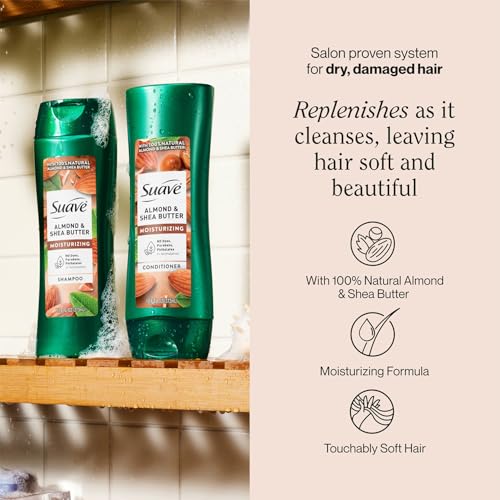 Suave Shampoo and Conditioner Set, Almond & Shea Butter - Moisturizing Shampoo & Conditioner, Dry Hair Treatment, Scented, 12.6 Oz Ea (2 Piece Set)