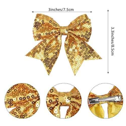 2Pcs 3 Inch Sequins Hair Bows for Girls, Sparkling Bows Alligator Hair Clip Hair Barrettes Accessories for Women Teens Girls Kids (Rainbow)
