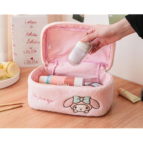 Kuromi Plush Cosmetic Bag Makeup Pouch Travel Portable Vanity Case Organizer with Handle