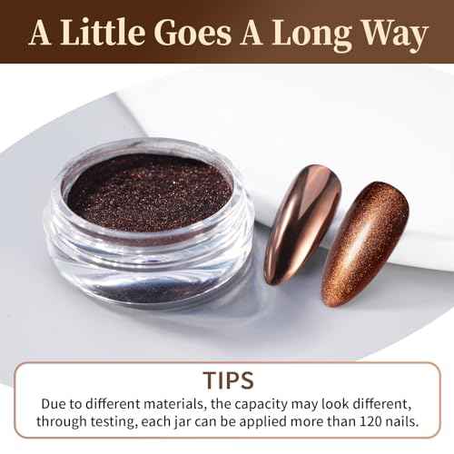 Pretty Diva Chrome Nail Powder - Coffee Chocolate Effect Nail Art Mirror Chrome Nail Powder, Brown Metallic Mirror Chrome Powder Pigment for Nail Art Decoration