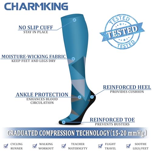 CHARMKING Compression Socks for Women & Men Circulation (3 Pairs) 15-20 mmHg is Best Athletic for Running, Flight Travel, Support, Cycling, Pregnant - Boost Performance, Durability (S/M, Multi 69)