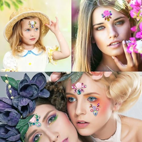 16 PCS Rainbow 3D Rhinestone Crystal Tattoo Sticker for Women Eyebrow drill Glitter Eyeliner Eyebrow Makeup Face Eyes Diamond Temporary Tattoo Festival Decorations Accessory