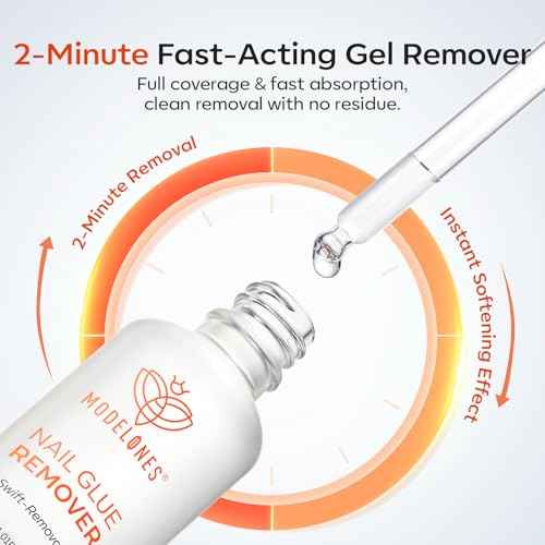 modelones 30ml Nail Glue Remover for Press On Nails, Upgrade Clear Stick On Nails Remover for Acrylic Tips, Nail Polish Remover with Wood Stick