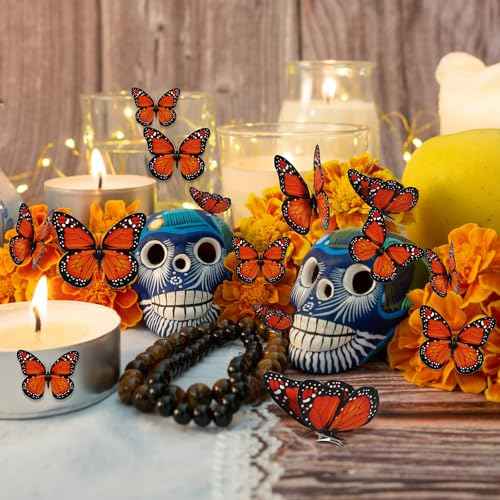 12 Pcs Monarch Butterfly Hair Clips, 3D Butterfly Barrettes Hair Costumes Accessories for Halloween Day of the Dead Decorations (12 pieces)
