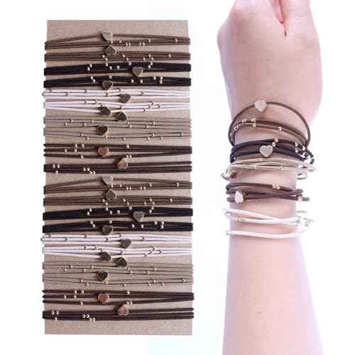 20 PCS Boho Hair Ties, Women's Hair Tie Bracelets in 5 Neutral Colors, Ponytail Holders for Thick or Thin Hair, Cute No-Damage Elastics (20PG6)