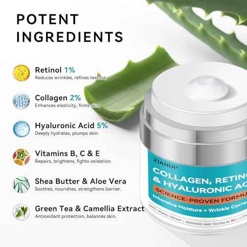Retinol, Collagen & Hyaluronic Acid Face Cream - Anti-Aging Moisturizer for Face, Neck & D?collet? - Deep Nourishing, Firming & Wrinkle Reduction - Day & Night Use, 1.7 fl.oz.