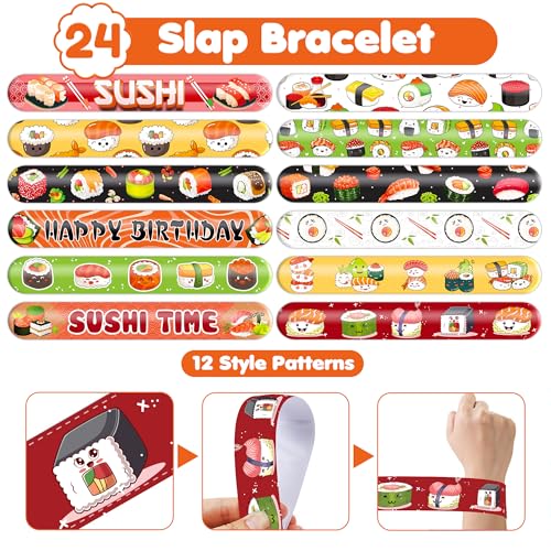 Sushi Party Favors Set - 24 Tattoos & 24 Slap Bracelets