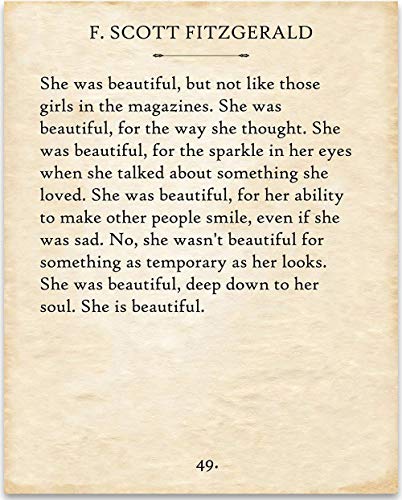 F. Scott Fitzgerald - She Was Beautiful - 11x14 Unframed Quote Book Page Print - Great Gift Under $15 for Husband, Wife, Boyfriend or Girlfriend?