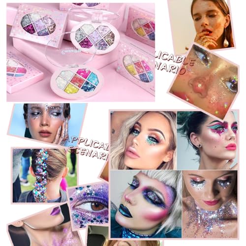 Colorful Glitter Eyeshadow Palette, 7 Colors Face & Body Glitter Gel, Sparkle Long Lasting Waterproof Quick Dry Professional Makeup Palette for Body, Face, Hair, Eye & Sparkling Eyeshadow 02