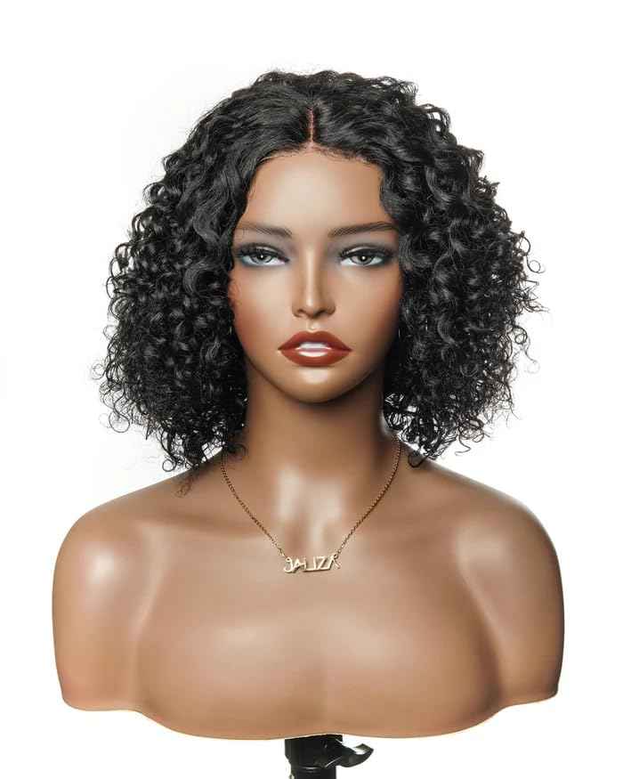 JALIZA 14" 100% Virgin Human Hair Deep Wave Wig on Clearance - Bob Glueless Pre Cut Pre Bleached HD Lace 180 Density Wear to Go