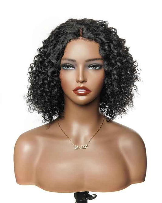 JALIZA 14" 100% Virgin Human Hair Deep Wave Wig on Clearance - Bob Glueless Pre Cut Pre Bleached HD Lace 180 Density Wear to Go