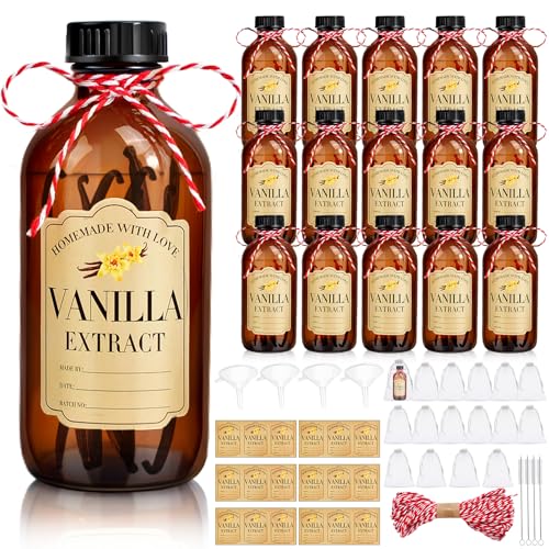 16pc 8oz Amber Glass Boston Round Bottles with Caps