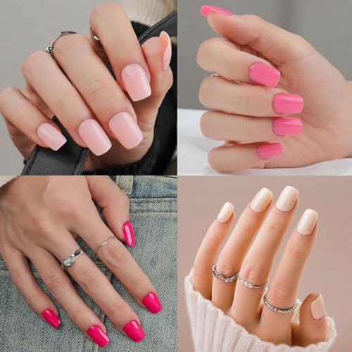 240Pcs Press on Nails Short Kit, Jofay Fashion 10 Solid Color Valentines Fake Nails with Glue, Natural Glossy Artificial Acrylic False Nails, Stick on Nails for Women, Soft Gel Glue on Nails Kit