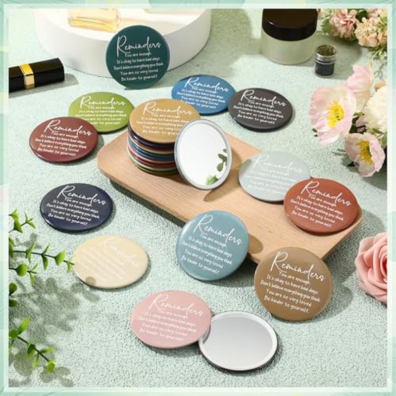 48 Pcs Mental Health Awareness Gifts Bulk Therapists Colored Compact Pocket Mirrors Positive Affirmation Gifts for Women Ladies Teacher Staff Coworker Employee Appreciation Gift (Classic)