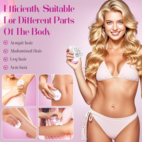 Electric Razors for Women,Rechargeable Body Shaver, Wet and Dry Use, Cordless Electric Razor Hair Remover Anti-Slip Lady Trimmer for Women's Leg, Hand, Bikini and Face Sensitive Skin (5 Head-Rose)