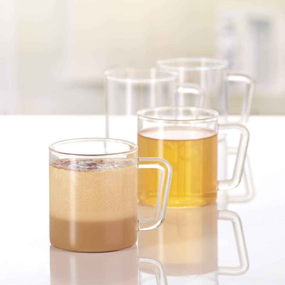 Borosil VCLM305 Vision Classic Large Mug [Set of 4] Clear Lightweight & Durable Drinkware, Drinking Mug For Coffee, Tea, or Latte, Heat Resistant, Dishwasher Safe |10 Ounce Cups